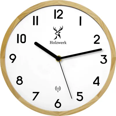Produktbild von Holzwerk AMBERG (FUNK) moderne Designer Loft Funk Wanduhr aus Holz, beige, weiß