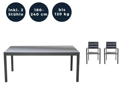 Produktbild von HOME DELUXE - Gartentisch ausziehbar - SOL - ca. 180 (240) x 90 x 75 cm - inkl. 2 Stühlen, inkl. Zubehör I Gartenmöbel Ausziehtisch Balkonset