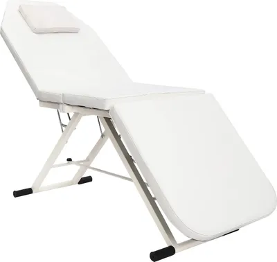 Zdjęcie produktu dla Łóżko do masażu – łóżko zabiegowe – składane – regulowane oparcie i podnóżek – metalowa rama – 180×60×60 cm – w zestawie poduszki – kolor biały