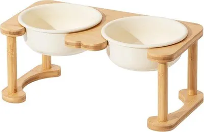 Zdjęcie produktu dla Podwyższona ceramiczna miska dla psów z antypoślizgową podstawką, przeznaczona dla psów średnich i dużych. Miejsce na karmę i wodę. Miska dla zwierząt domowych (podwójna, 17,5 cm)