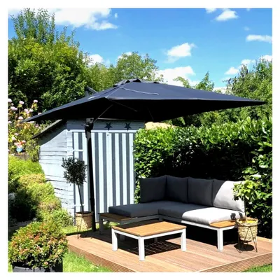 Produktbild von Sonnenschirm 250 x 250 cm Groß Ampelschirm mit Kurbel, 360-Grad drehbar, Fußpedal und Kreuzsockel für Terrasse und Balkon, Grau