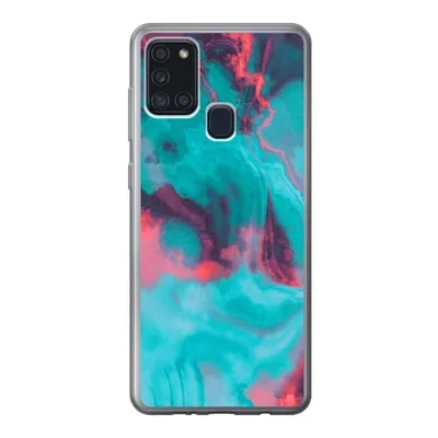 Produktbild von MuchoWow® Handyhülle Schutzhülle Hülle für Samsung Galaxy A21s Abstrakt - Neon - Rosa - Blau Silikon Softcase Handy Hülle - Hartschale - Geburtstag Teenager