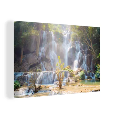 Produktbild von OneMillionCanvasses® - Leinwandbilder - 150x100 cm, Wasserfall - Sonne - Natur, Wandbilder Kunstdruck Wanddekoration