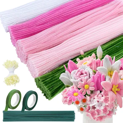 Pfeifenreiniger-Set, 500 Stück, 5 Farben, Blumen-Bastelset