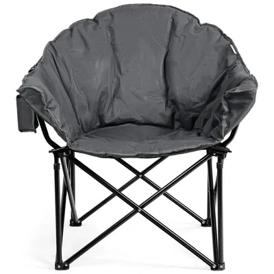 Produktbild von GOPLUS Klappbarer gepolsterter Campingstuhl, Klappstuhl mit Tragtasche, Angelstuhl aus Oxford-Gewebe & Metallgestell, mit Getränkeregal, bis 200 kg