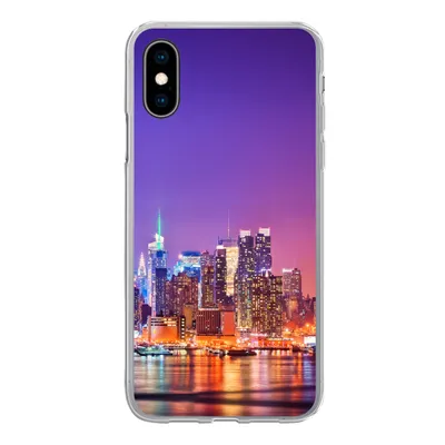 Produktbild von MuchoWow® Handyhülle Schutzhülle Hülle für iPhone X New York - Skyline - Lila Silikon Softcase Handy Hülle - Handyhülle