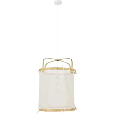 Imagen del producto de Lámpara colgante Hikari – Fabricada con tela y bambú – Estilo farol – Casquillo E27 – Diámetro 35 cm – Color natural