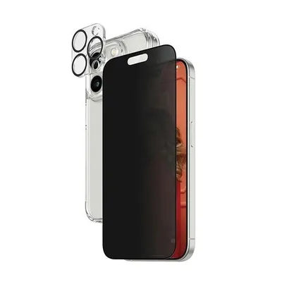 Obrázek produktu pro PanzerGlass ® 3-in-1 Privacy Bundle iPhone 15 Pro Max, Apple, Apple - iPhone 15 Pro Max, Aplikace nasucho, Odolný proti nárazům, Průhledná, 1 kusů