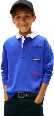 Image de Polo manches longues pour garçon Tommy Hilfiger, motif multicolore avec col contrastant, bleu (Taille M)