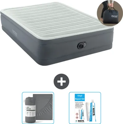 Produktbild von Intex Luftbett - 2 Personen - 152 x 203 x 46 cm - Grau - Inklusive Pumpe - Spannbettuch en Reperaturset