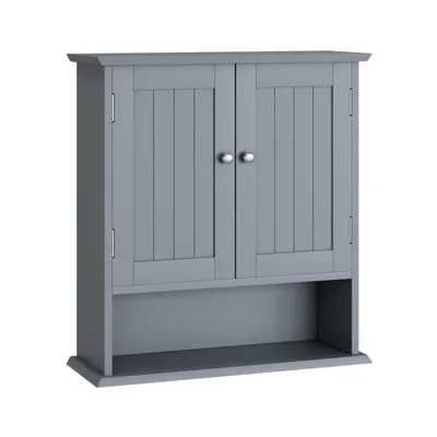 Produktbild von Badezimmerschrank, Badezimmerschrank Wandregal mit 2-Türen und offenen Regalen, Toilettenwandregal, Badezimmermedikamentschrank