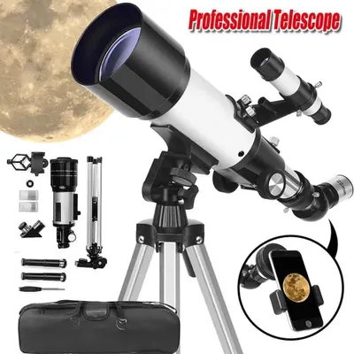 Image de Télescope réfracteur astronomique - Télescope monoculaire - Grossissement 150x - Objectif de 70 mm - Distance focale de 300 mm - Trépied réglable - Idéal pour les débutants