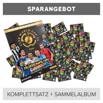 Zdjęcie produktu dla Karty kolekcjonerskie Adrenalyn XL z Mistrzostw Świata Klubów FIFA 2025 – komplet wszystkich 369 kart wraz z albumem (bez kart limitowanych i innych kart specjalnych)