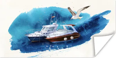 Produktbild von MuchoWow® Poster Boot - Meer - Aquarell 40x20 cm - Poster für die Wand - Poster Schlafzimmer