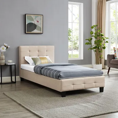 Produktbild von Polsterbett OHIO Bettgestell 90 x 200 cm Einzelbett Designbett inklusive Lattenrost Textilbezug in beige