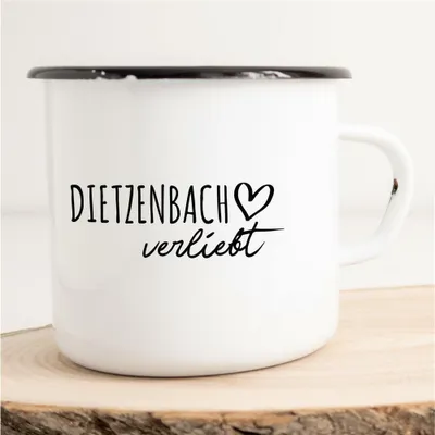 Produktbild von Huuraa Emaille Tasse Dietzenbach  Geschenk Kaffeebecher Vintage 300ml Dietzenbach  Präsent