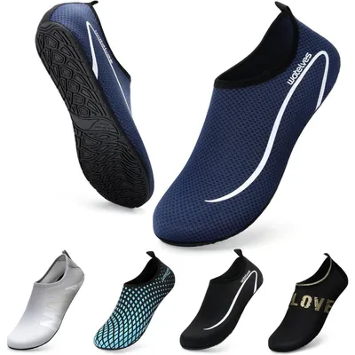 Produktbild von Wasserschuhe Badeschuhe Damen Herren Aquaschuhe Strandschuhe Schnell Trocknend Slip-on Atmungsaktiv Surfschuhe Uni Schwimmschuhe Dunkelblau 34-47 EU