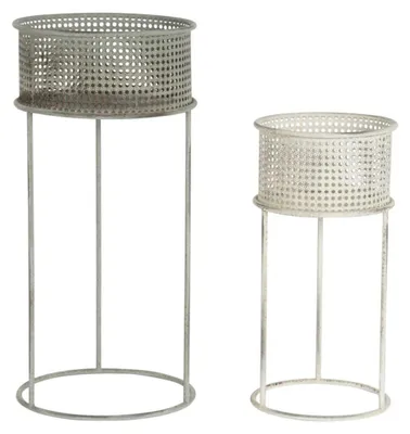 Blumentopf-Set aus Metall, 33x33x70 cm, Weiß/Grau