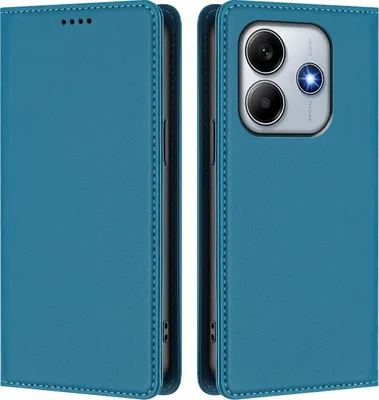 Image de Étui en cuir pour Xiaomi Redmi Note 14 4G, étui à rabat magnétique en cuirPolyuréthaneavec support, bleu lac