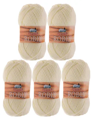 5 x 100g Strickgarn Robin Uni Antipilling Winterwolle creme