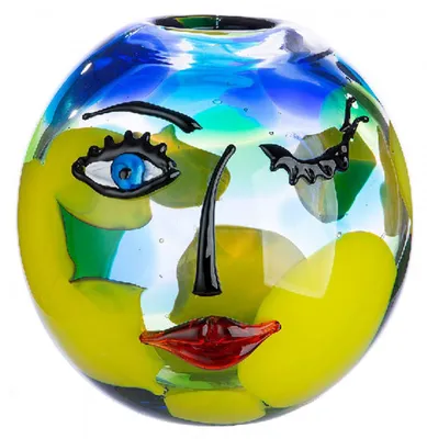 Immagine prodotto di Casablanca Glasart, Gesichtsvase, Kugel, "Novento", Gesichtsmotiv, Glas, blau, gelb, , H. 24 cm, D. 25 cm 39284/Abverkauf nur solange Vorrat reicht