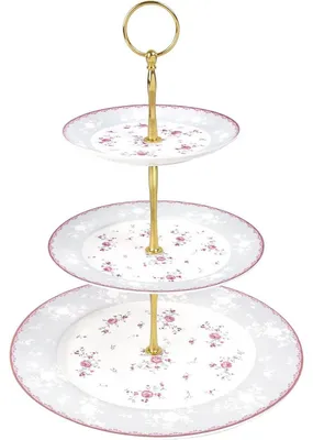 Immagine prodotto di Portatovagliata a 3 piani, in porcellana rosa, con decorazione floreale, diametro 32 cm