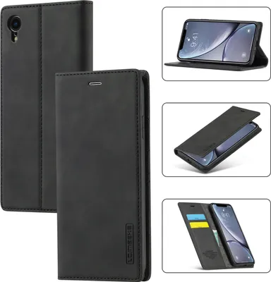 Produktbild von iPhone XR Hülle, Standfunktion Kartenfach Wallet Leder Schutzhülle für iPhone XR Schwarz