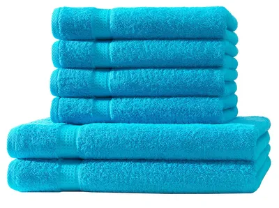 Produktbild von 6er Set Frottee 4x Handtücher 2x Duschtücher Elegance 100% Baumwolle 500 gsm 50x100 cm 70x140 cm türkis