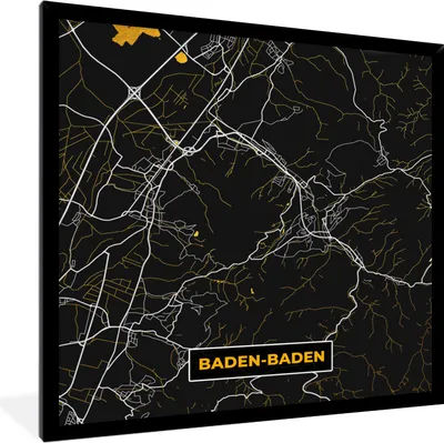 Produktbild von MuchoWow® Gerahmtes Poster Stadtplan - Karte - Deutschland - Gold - Baden - Karte 40x40 cm - Poster mit Schwarzem Bilderrahmen Wandposter Rahmen Foto Bilder - Mit Rahmen - Wanddekoration Schlafzimmer