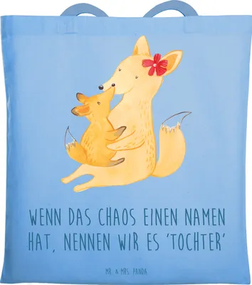 Produktbild von Mr. & Mrs. Panda canvas tasche Chaos Tochter - Sky Blue - Geschenk, Jutebeutel, Einkaufstüte, Geburtstage, Schultasche, Freude, Verwandte, Einfallsreichtum, Familienleben