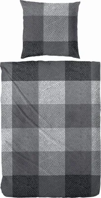 Produktbild von Hahn Flanell Bettwäsche Biber Kasten Hellgrau 100% Baumwolle Reißverschluss Bettbezug Kissenbezug Bettgarnitur Bettwäsche-Set 135x200 cm