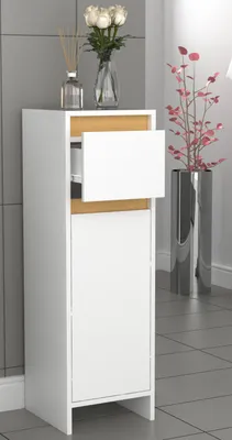 Produktbild von VCM Holz Midischrank | Badregal | Maße: H. 95 x B. 30 x T. 30 cm | 1 Schublade | 1 große Tür - Malira