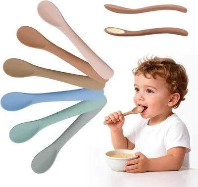 Image de Cuillères en silicone pour bébé - Lot de 6 - Cuillères pour enfants - Sans BPA - Set de cuillères souples - Cuillères pour bébé - Cuillères pour enfants - Cuillères d'apprentissage - Cuillères pour apprendre à manger - Cuillères à soupe - 13,9 x 2,6 x 0,9 cm