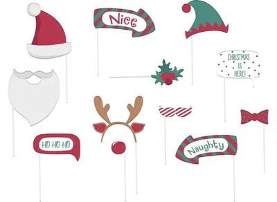 Produktbild von Fotobox-Zubehör – Holly Jolly – 12-teilig in weihnachtlichen Farben – Weihnachtsaccessoires, Foto-Requisiten, Weihnachtsbrillen, Fotozubehör für Weihnachtsfeiern