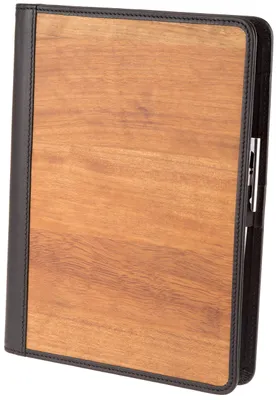 Schreibmappe A5 aus Holz und Leder, schwarz, 23x18x2,5 cm