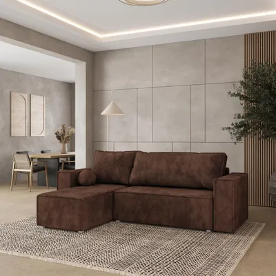 Produktbild von Masseno Ecksofa RAVELO P mit Schlaffunktion L-Form, Sofa mit Bettkasten, Wohnzimmersofa, Couch, Soffa, Bettsofa, Couchgarnitur- Braun, POSO 06