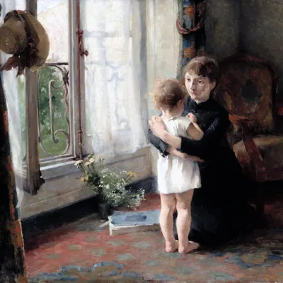 Zdjęcie produktu dla Helene Schjerfbeck Art Print Obraz - Matka z dzieckiem, 1886 (100 x 100 cm)