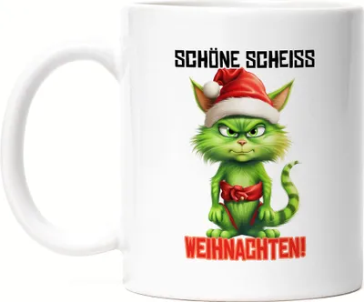 Produktbild von Schöne Scheiss Weihnachten Tasse Weiß Katze Cat Weihnachtsmuffel Weihnachtsgeschenk für Katzenbesitzer