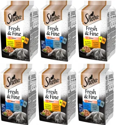 Produktbild von Sheba Fresh Fine - Katzennassfutter in Sauce mit Huhn, Truthahn, Thunfisch und Kabeljau, 36 Portionsbeutel à 50 g