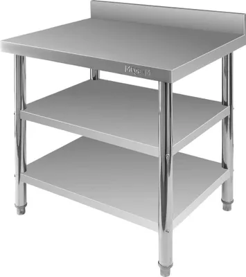 Zdjęcie produktu dla Kuchenny stół ze stali nierdzewnej przyścienny gastro do krojenia z 2 półkami Mega-M X STANDARD 80x70x85 cm