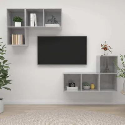 Produktbild von The Living Store TV-Wandschränke 4 Stk. Betongrau Holzwerkstoff