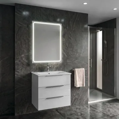 Produktbild von CIRASA Badezimmerschrank 60cm mit Waschtisch und LED Spiegel, 3 Schubladen, weiß