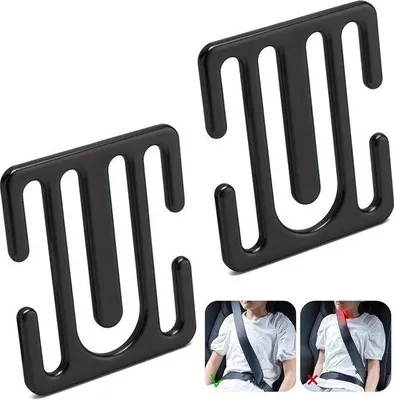 Produktbild von Kinder-Sicherheitsgurtversteller - 2 Stück Zinklegierung - universelle Metall-Schlossklammern - bequemer Schultergurtversteller - schwarz