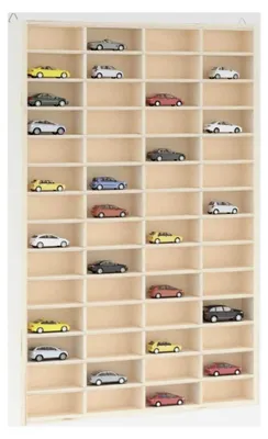 Produktbild von Vitrine aus Holz mit 56 Fächern, 40 x 4,5 x 60 cm, Regal und Wandregale