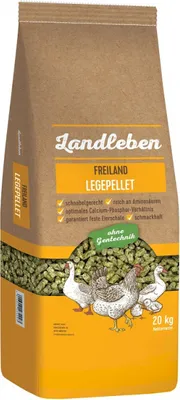 A bag of chicken feed with illustrations of chickens and geese.