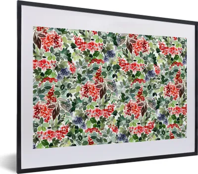Produktbild von MuchoWow® Gerahmtes Poster Pflanzen - Beeren - Muster 40x30 cm - Poster mit Schwarzem Bilderrahmen Wandposter Rahmen Foto Bilder - Bilderrahmen - Poster im Rahmen