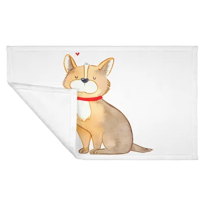 Produktbild von Mr. & Mrs. Panda Flauschtuch Hund Glück - Weiß - Geschenk, Handtuch, Spruch, Herz, Liebe, gesichtstuch, kleines, Sprüche, Frotteehandtuch, gesichtshandtuch, Corgie
