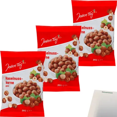 Produktbild von Jeden Tag Haselnusskerne ganz 3er (3x200g Packung) + usy Block