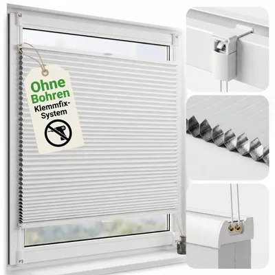 Produktbild von Wabenplissee Klemmfix ohne Bohren Thermo Plissee verspannt verdunkelnd blickdicht Weiß 35x100cm,Fenster Tür Sonnenschutz Hitzeschutz Doppelplissee
