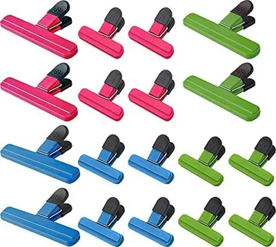 Produktbild von WUWEOT 18 Stück 2 Größe Verschlussclips für Tüten Verschlussklammern Kunststoff Lebensmittelklammer Tütenclips Food Bag Clips für Kaffee-Snacks 3 Farben